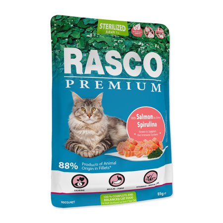Vrecko RASCO Premium Cat Pouch Sterilized, Salmon, Spirulina