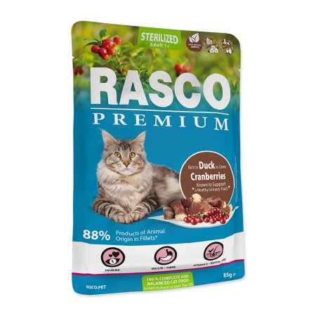 Vrecko RASCO Premium Cat Pouch Sterilized, Duck, Cranberries 85g
