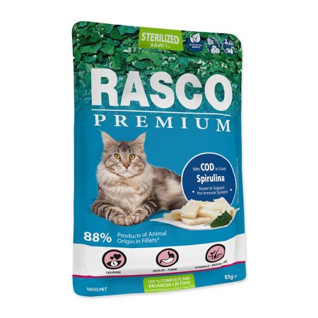 Vrecko RASCO Premium Cat Pouch Sterilized, Cod, Spirulina 85 g