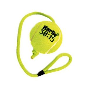 Hračka pes Tenisová loptička na povrázku 8cm žltá KAR