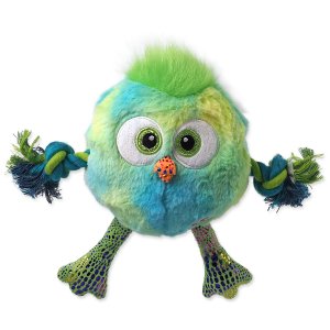 Hračka DOG FANTASY Monsters kura modré s povrazmi a uzlami pískacie 15cm