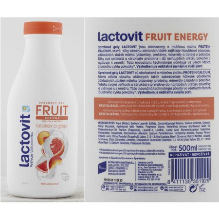 Lactovit Fruit energy sprchový gél broskyňa a grep 500 ml