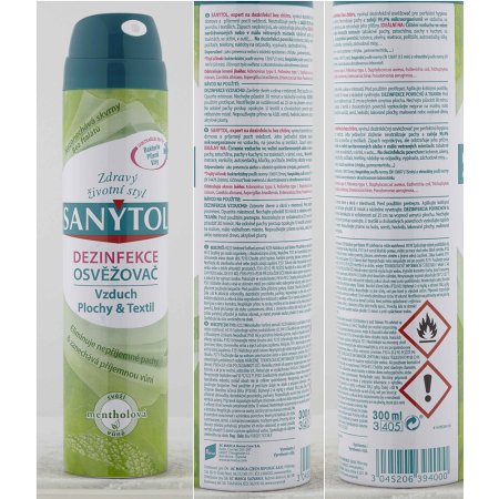 Sanytol dezinfekcia osviežovač vzduchu plôch a textílií mentolová vôňa 300 ml