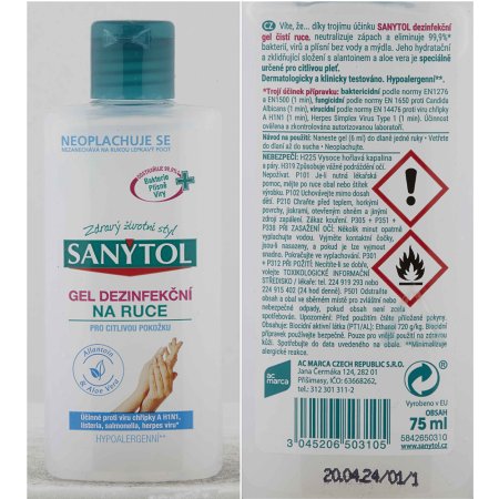 Sanytol dezinfekčný gél na ruky pre citlivú pokožku 75 ml