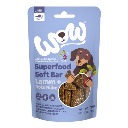 WOW maškrty Superfood mäkké prúžky Jahňacie s repou 150g