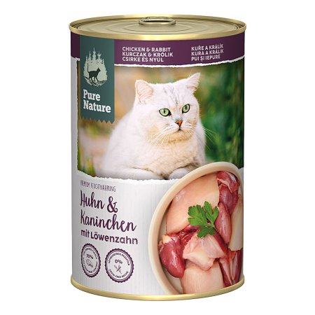 Pure Nature Cat Adult konzerva Kurča a Králik s púpavou 400g