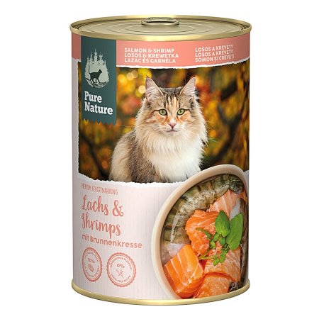 Pure Nature Cat Adult konzerva Losos a Krevety s žeruchou 375g