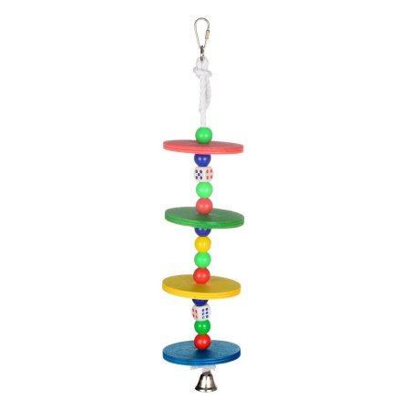 Drevená hračka pre exoty, lano s korálkami a zvončekom