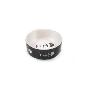 Keramická miska pre mačky čierno/biela, rybia kostra