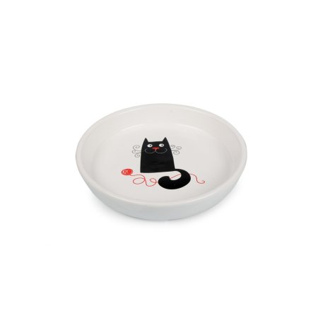 Keramický tanierik biely, mačka s klbkom