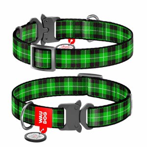 WAUDOG obojok nylonový Zelená kocka Fastex QR (33-49cm/2,5cm)