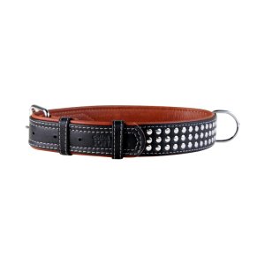 Obojok kožený Soft s cvočkami - čierny (57-71cm/3,5cm)