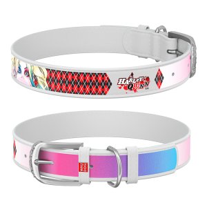 WAUDOG obojok kožený DC Harley Quinn biely (37-48cm/2,5cm)