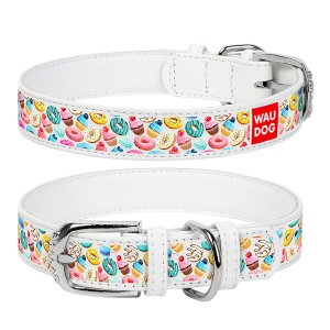 WAUDOG obojok kožený Donuts biely (38-49cm/2,5cm)