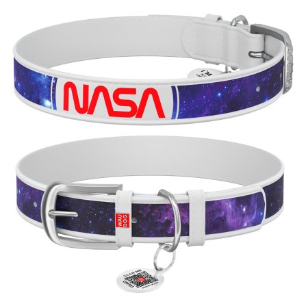 WAUDOG obojok kožený NASA21 biely (19-25cm/1,2cm)