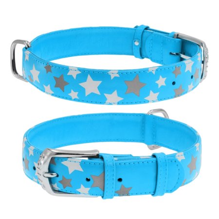 WAUDOG obojok kožený Stars modrý (21-29cm/1,2cm)