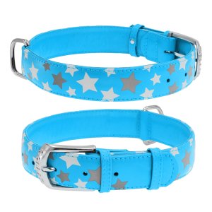 WAUDOG obojok kožený Stars modrý (38-49cm/2,5cm)