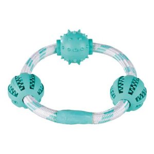 DENTAfun krúžok z lana s 3 loptičkami, tvrdá guma 20 cm