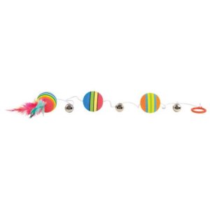 Trixie Dúhové loptičky na šnúrke s rolničkami 3,5 cm/80 cm
