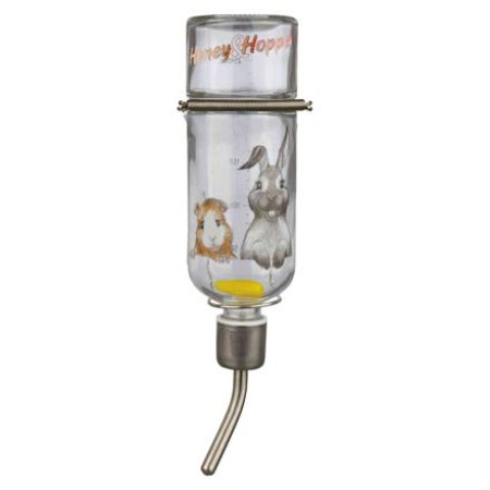 Sklenená napájačka Honey & Hopper s kovovým náustkom pre morčatá 250 ml