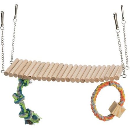Závesný rebrík s hračkou a lanom, pre škrečky, drevo/lano, 30 x 17 x 9 cm