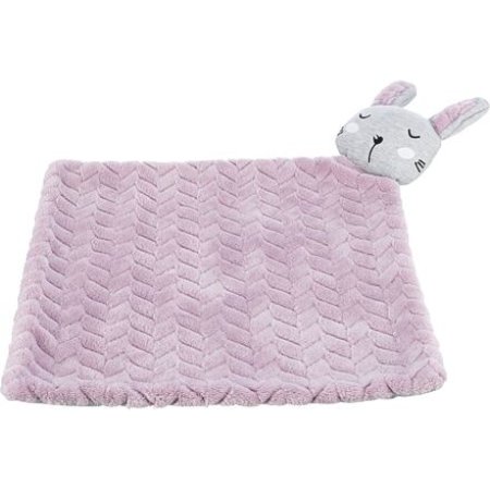 JUNIOR hebká deka s hračkou, 55 x 40 cm. plyš/bavlna, lila/sivá