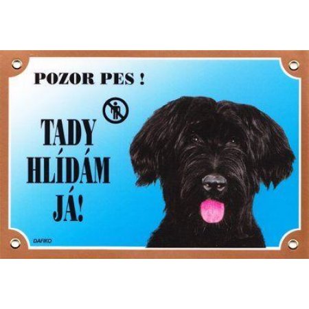 Farebná ceduľka Pozor pes, Briard čierny