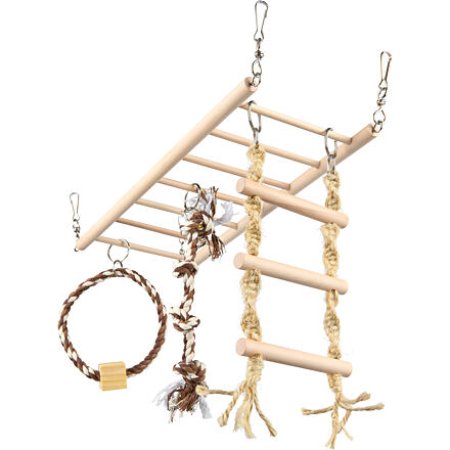 Závesný rebrík s hračkami-činka, kruh, rebrík pre hlodavce