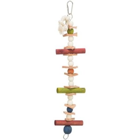 Drevená hračka, lano s farebnými guličkami a kožou, 28 cm