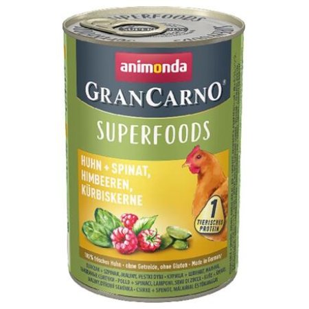 GRANCARNO Superfoods kura, špenát, maliny, tekvicové semienka 400 g pre psov