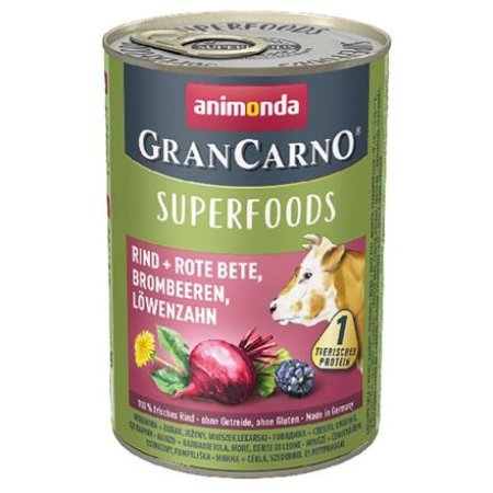 GRANCARNO Superfoods hovädzie, čv. repa, černice, púpava 400 g pre psov