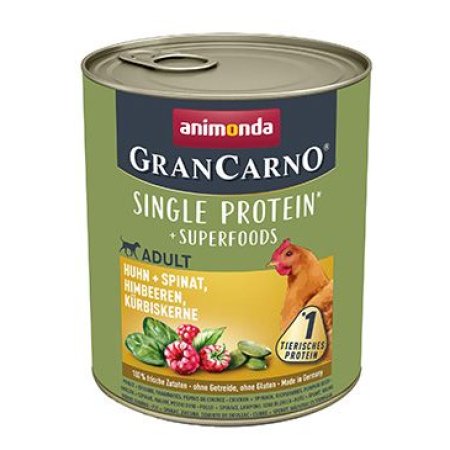 GRANCARNO Superfoods kura, špenát, maliny, tekvicové semienka 800 g pre psov