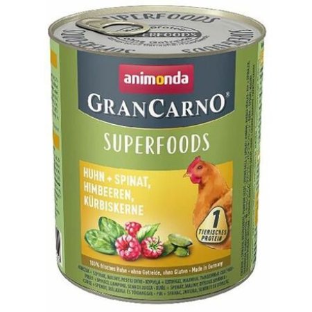 GRANCARNO Superfoods kura, špenát, maliny, tekvicové semienka 800 g pre psov