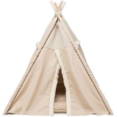 Teepee BOHO s vankúšom, 55 x 65 x 44 cm, bavlna, béžová