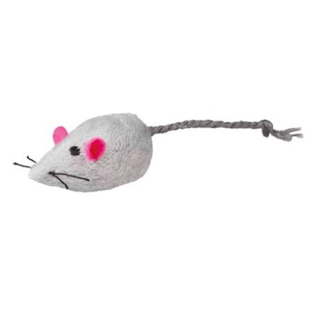 Plyšová myš s rolničkou, 5 cm (2 ks), biela/sivá