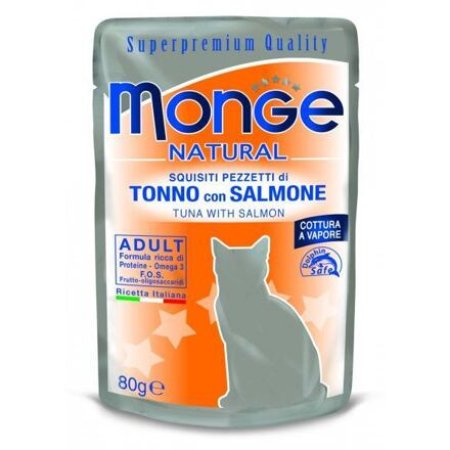 MONGE NATURAL vrecko tuniak v želé s lososom pre mačky 80 g