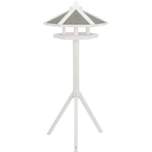 NATURA vonkajšie krmítko so strieškou a silom, na trojnožke 1,45 m, 65 x 46 cm, borovicové drevo, biela