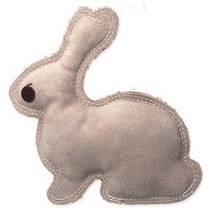 Hračka DOG FANTASY Dura-fused koža a juta králik malý pískací 20 cm