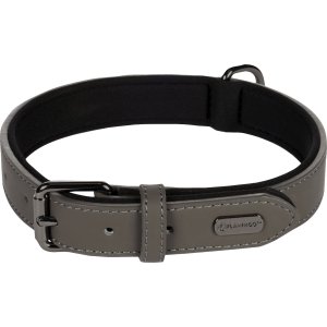 Flamingo Binti Kožený obojok s neoprénom Šedá M/L