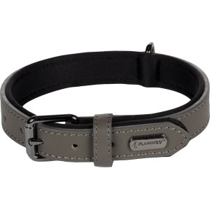 Flamingo Binti Kožený obojok s neoprénom Šedá S/M