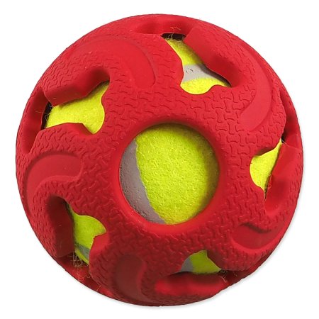 Loptička DOG FANTASY gumová s tenisákom červená