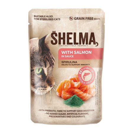 Shelma mačka vrecko s lososom a spirulinou v omáčke 85 g