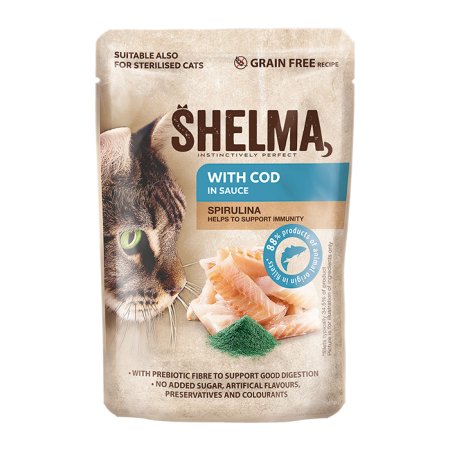 Shelma mačka vrecko s treskou a spirulinou v omáčke 85 g