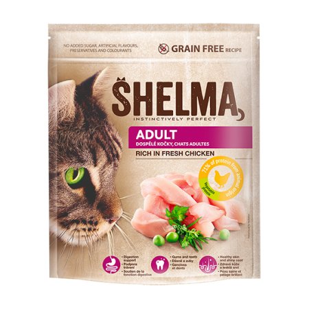 Shelma mačka adult s kuracím grain free 750 g