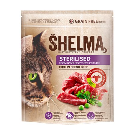 Shelma mačka sterilised s hovädzím grain free 750 g
