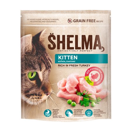 Shelma mačka kitten s morčacím grain free 750 g