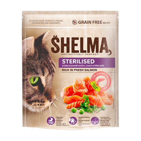 Shelma mačka sterilised s lososom grain free 1,4 kg