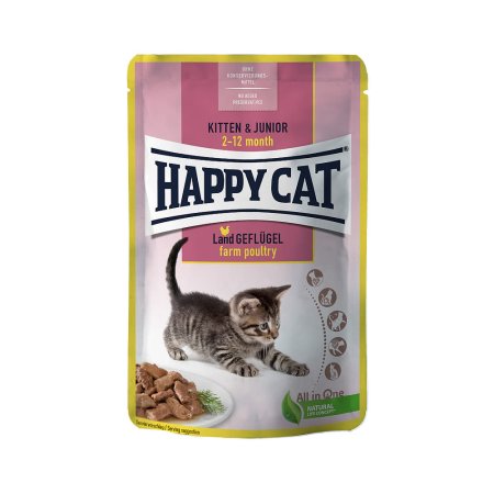 Happy Cat Vrecko Kitten & Junior Land-Geflügel 85 g