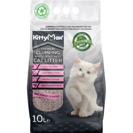 KITTYMAX hrudkujúci, bezprašný biely bentonit BABY POWDER 10 l