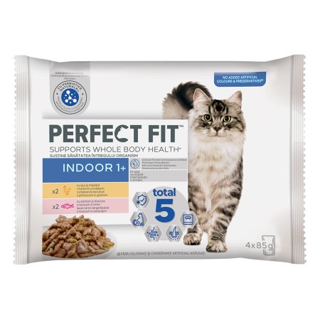 PERFECT FIT vrecko Indoor kura a losos 4 x 85 g